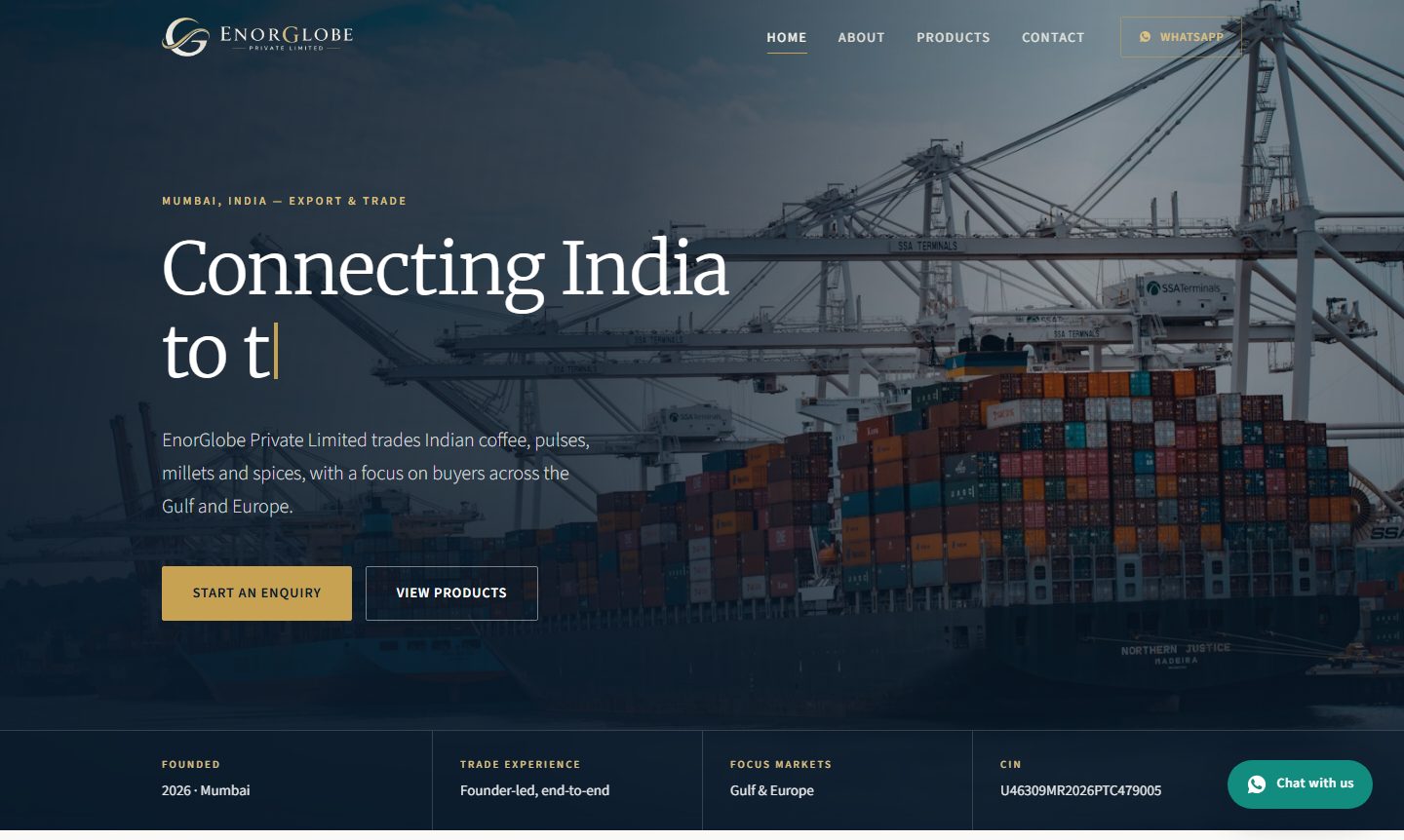 EnorGlobe homepage: Connecting India to the World, over a container port